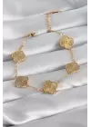 316L Çelik Gold Renk Yonca Model İşleme Detay Kadın Bileklik