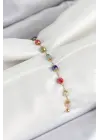 316L Çelik Gold Renk Zincirli Mix Renk Kristal Taşlı Kadın Bileklik