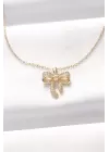 316L Çelik Gold Renk Zirkon Taşlı Fiyonk Kolye