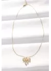 316L Çelik Gold Renk Zirkon Taşlı Fiyonk Kolye