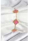 316L Çelik Gold Zincir Pembe Yonca Renk Bileklik