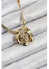 316L Çelik Gül Figürlü İtalyan Zincir Model Gold Renk Kadın Kolye