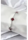 316L Çelik Gümüş Renk Bordo Baby Boy Yonca Kadın Bileklik