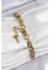 316L Çelik Klasik Dövme Halat Zincir Model Gold Renk Kadın Bileklik