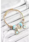 316L Çelik Mavi Zirkon Taşlı Ayıcık Ve Kalp Model Gold Renk Charm Bileklik