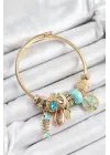 316L Çelik Mavi Zirkon Taşlı Balık Deniz Kabuğu Ve Deniz Yıldızı Model Gold Renk Charm Bileklik