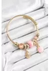 316L Çelik Pembe İstiridye Model Gold Renk Charm Bileklik