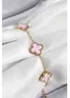 316L Çelik Pembe Sedef Yonca Model Gold Renk Kadın Bileklik