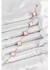 316L Çelik Pembe Sedef Yonca Model Gold Renk Kadın Bileklik