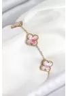 316L Çelik Sedefli Pembe Gold Renk Yonca Kadın Bileklik