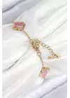 316L Çelik Sedefli Pembe Gold Renk Yonca Kadın Bileklik