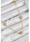 316L Çelik Yonca Model Gold Renk Kadın Kolye