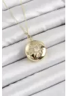 316L Çelik Zincir Açılabilir Madalyon Model Zirkon Taşlı Gold Renk Kadın Kolye