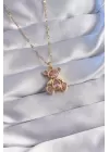 316L Çelik Zincir Gold Renk Pembe Zirkon Taşlı Teddy Kolye