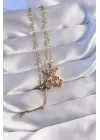 316L Çelik Zincir Gold Renk Pembe Zirkon Taşlı Teddy Kolye
