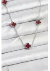 316L Çelik Zincir Gümüş Renk Bordo Baby Boy Yonca Kadın Kolye