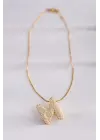 316L Çelik Zincirli Zirkon Taşlı M Harfli Gold Renk Bubble Kolye