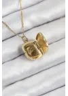 316L Çelik Zirkon Taşlı Açılabilr Kapaklı Göz Model Gold Renk Kadın Kolye