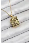 316L Çelik Zirkon Taşlı Açılabilr Kapaklı Kitap Model Gold Renk Kadın Kolye