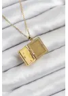 316L Çelik Zirkon Taşlı Açılabilr Kapaklı Kitap Model Gold Renk Kadın Kolye