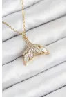 316L Çelik Zirkon Taşlı Balık Kuyruğu Model Gold Renk Kadın Kolye