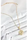 316L Çelik Zirkon Taşlı Çember Model Gold Renk Kadın Kolye