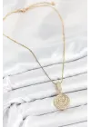 316L Çelik Zirkon Taşlı Çember Model Gold Renk Kadın Kolye