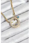 316L Çelik Zirkon Taşlı Çeyrek Takılabilir Gold Renk Kadın Kolye