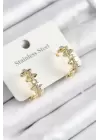 316L Çelik Zirkon Taşlı Çit Halka Model Gold Renk Kadın Küpe