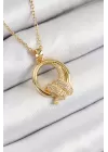 316L Çelik Zirkon Taşlı Düğüm Model Gold Renk Kadın Kolye