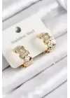 316L Çelik Zirkon Taşlı Halka Model Gold Renk Kadın Küpe