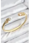 316L Çelik Zirkon Taşlı İnci Model Gold Renk Kadın Bileklik