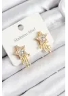 316L Çelik Zirkon Taşlı Kayan Yıldız Model Gold Renk Kadın Küpe