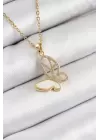 316L Çelik Zirkon Taşlı Kelebek Model Gold Renk Kadın Kolye