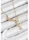 316L Çelik Zirkon Taşlı Kelebek Model Gold Renk Kadın Kolye