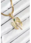 316L Çelik Zirkon Taşlı Melek Model Gold Renk Kadın Kolye