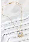 316L Çelik Zirkon Taşlı Nazar Model Gold Renk Kadın Kolye