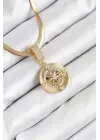 316L Çelik Zirkon Taşlı Pusula Model Gold Renk Kadın Kolye