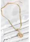 316L Çelik Zirkon Taşlı Pusula Model Gold Renk Kadın Kolye