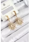 316L Çelik Zirkon Taşlı Sallantılı Güneş Model Gold Renk Kadın Küpe
