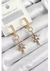 316L Çelik Zirkon Taşlı Sallantılı Kutup Yıldızı Model Gold Ve Gümüş Renk Kadın Küpe