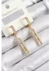 316L Çelik Zirkon Taşlı Sallantılı Messika Model Gold Renk Kadın Küpe