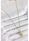316L Çelik Zirkon Taşlı Sallantılı Yıldız Model Gold Renk Kadın Kolye