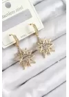 316L Çelik Zirkon Taşlı Sallantılı Yıldız Model Gold Renk Kadın Küpe