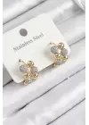 316L Çelik Zirkon Taşlı Topçuk Halka Model Gold Ve Gümüş Renk Kadın Küpe