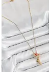 316L Çelik Zirkon Taşlı Uçan Balonlu Ayıcık Model Gold Renk Kadın Kolye