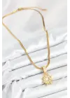 316L Çelik Zirkon Taşlı Yıldız Model Gold Renk Kadın Kolye