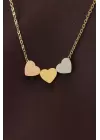 Çelik 3 Renkli Minimal 3lü Kalp Kolye