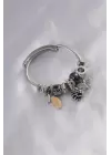 Çelik Charm Model Siyah Kalp Figür Kelebek Detay Zirkon Taşlı Kadın Bileklik