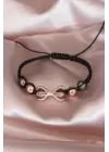 Çelik Füme Rose Aksesuarlı El Örgüsü Erkek Bileklik